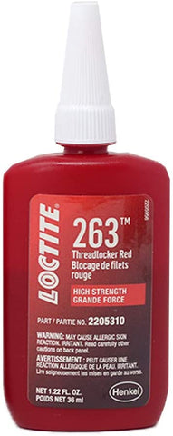 Loctite 2203451 Threadlocker 263 Surface Insensitive-High Strength Tube, Red, 6-ml