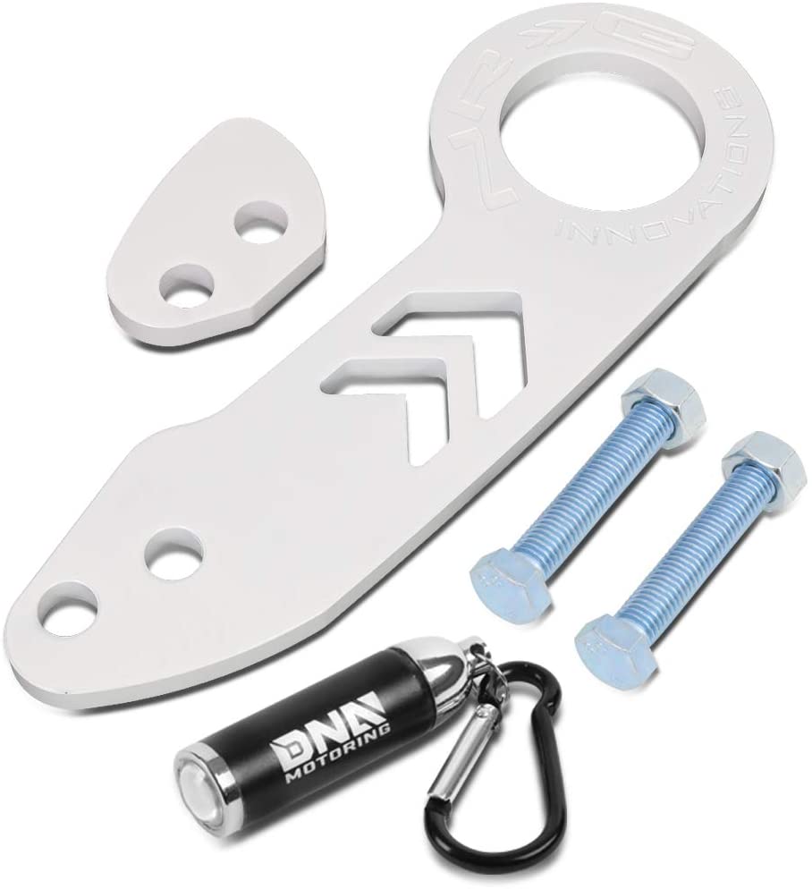 NRG Innovations TOW-110WT Lightweight Aluminum Rear Bumper Towing Tow Hook Ring Adapter + LED Keychain Flashlight