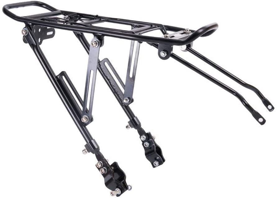 XQK Aluminum Alloy Bicycle Luggage Rack, Adjustable Height Bike Accessories Rear Foldable Carrier Capacity Universal Frame Mounted Bikes Bag Shelf