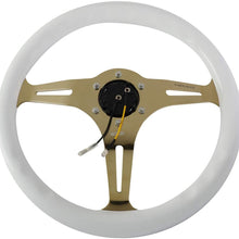 NRG Innovations ST-015CG-WT 350mm Chrome Gold Spokes White Wood Grain Grip Steering Wheel