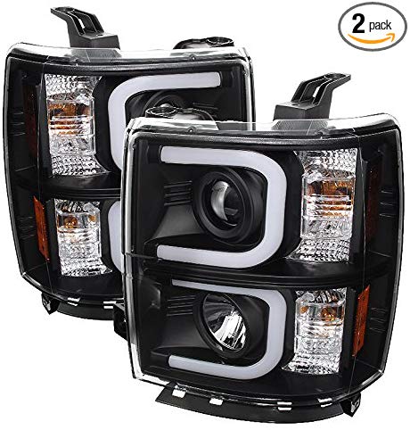 Carpart4u - LED Tube DRL Headlights for Chevy Silverado 1500 14-15 - Black/Clear Lens