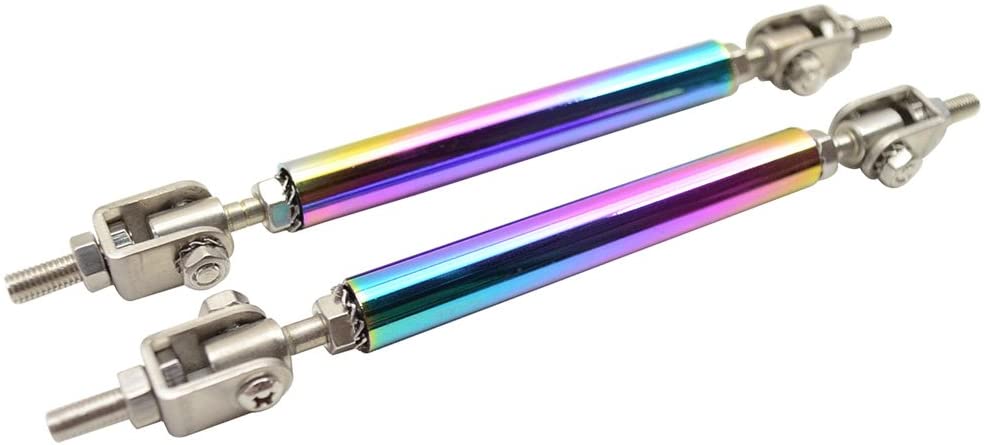 IKON MOTORSPORTS Adjustable Universal Fit Most Vehicles Front Bumper Lip Splitter Diffuser Strut Rod Tie Support Bars 2PCS Neochrome