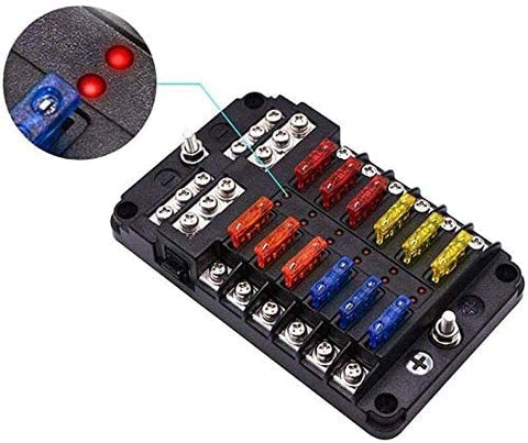 Car Boat Fuse Box Holder With 12 Way Blade Fuse Holder Block amp; Warning Indicator 12V~24V Power Distribution Panel Board (Color : 6 Ways Fuse Box)
