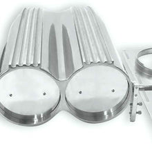DEMOTOR PERFORMANCE Finned Polished Aluminum Double Barrel Shotgun Intake Air Hood Scoop Kit Hotrod