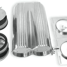 DEMOTOR PERFORMANCE Finned Polished Aluminum Double Barrel Shotgun Intake Air Hood Scoop Kit Hotrod