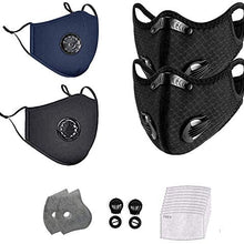 Dust face guard, withactivated carbon filter, suitable for various occasions (2 cotton face guard + 30 PM2.5 filter + 2 riding face guard + 20 filter + 8 breathing valve) (2 black + black and blue)