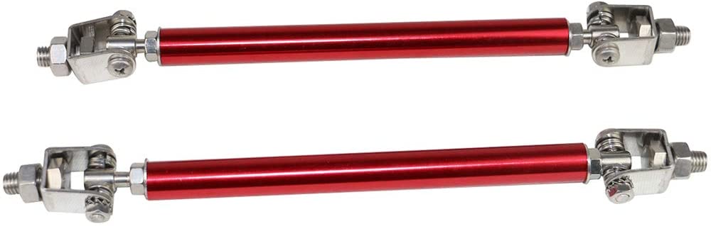 IKON MOTORSPORTS Adjustable Universal Fit Most Vehicles Front Bumper Lip Splitter Diffuser Strut Rod Tie Support Bars 2PCS Red