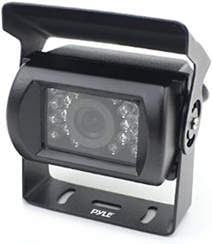 Pyle PLCMTR5 Weatherproof Rearview Backup Camera for Bus, Truck, Trailer and Van (Night Vision Cam, Dual DC 12-24V), Silver/Black