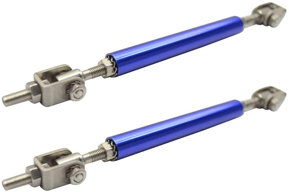 IKON MOTORSPORTS Adjustable Universal Fit Most Vehicles Front Bumper Lip Splitter Diffuser Strut Rod Tie Support Bars 2PCS Blue
