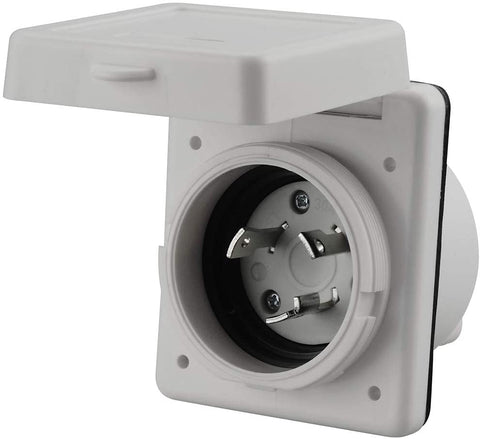 30Amp RV Power Inlet Box Nema L5-30P 30A Camper RV Power Inlet, 30A 125V Marine Shore Twist Lock Power Inlet for Camper RV, with Cover Cap White