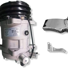 DEMOTOR PERFORMANCE AC Air Conditioning Compressor V-Belt Pulley for Sanden 508 Style Hot Rod and Alternator Bracket OE Style With Long Water Pump for SBC