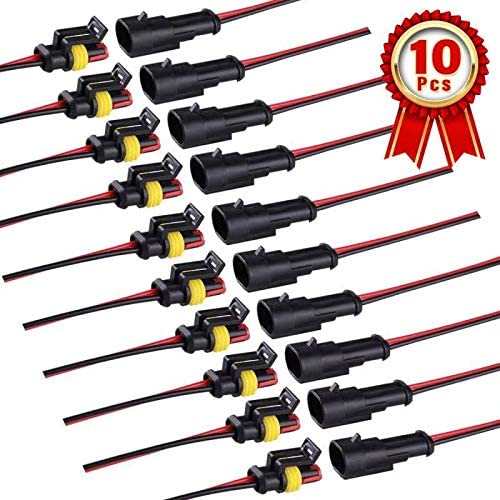 2 Pin Way 16 AWG Waterproof Connector Wire Cable, 2 Pin Way Car Waterproof Electrical Connector with Wire for car, truck, boat, motorcycle(Pack of 10)