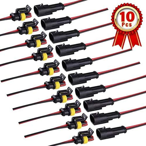 2 Pin Way 16 AWG Waterproof Connector Wire Cable, 2 Pin Way Car Waterproof Electrical Connector with Wire for car, truck, boat, motorcycle(Pack of 10)
