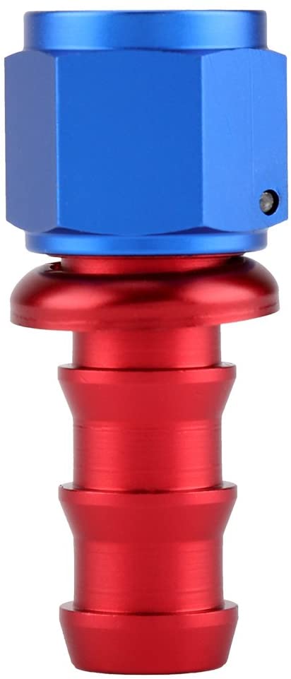 Qiilu AN6 Straight 45 90 180 Degree Push On Twist Lock Oil Gas Fuel Line Hose End Male Fitting Aluminum Alloy Blue and Red(0°)