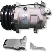DEMOTOR PERFORMANCE AC Air Conditioning Compressor V-Belt Pulley for Sanden 508 Style Hot Rod and Alternator Bracket OE Style With Long Water Pump for SBC