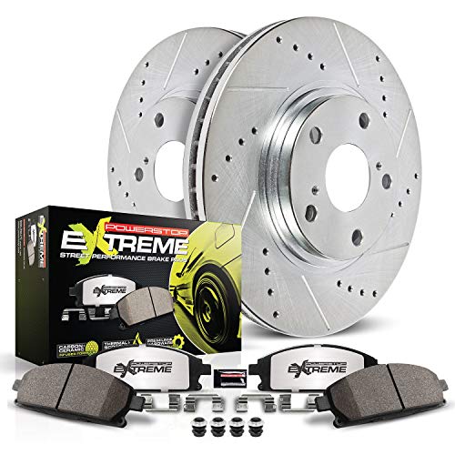 Power Stop K1714-26 Front Z26 Carbon Fiber Brake Pads with Drilled & Slotted Brake Rotors Kit