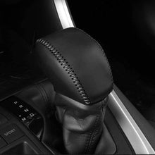 BOYUER Car Gear Shift Cover, Genuine Leather Shift Lever Cover Gear Shift Knob Cover Compatible with Toyota 2019 2020 RAV4(Red Stitches)