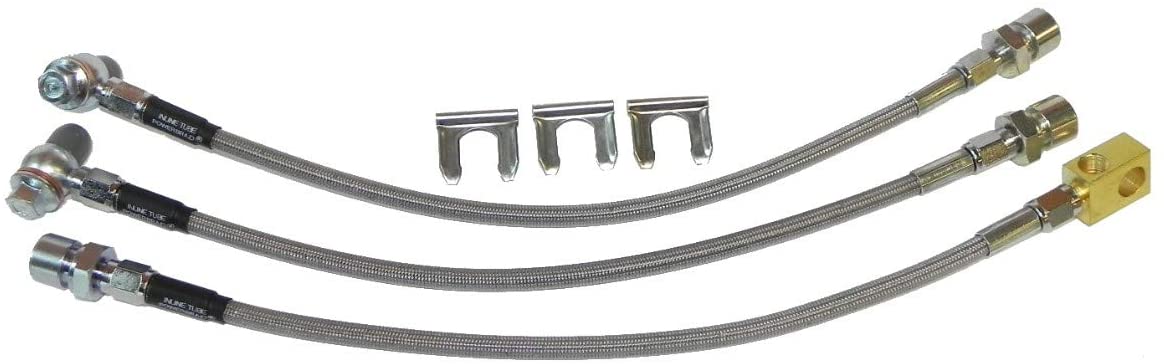 Inline Tube (D-6-13) Braided Stainless Flex Hose Set Compatible with 1979-81 Chevrolet Camaro and Pontiac Firebird with Front Disc and Rear Drum Brakes