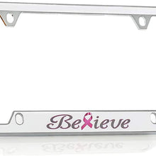 Warrior Breast Cancer Pink Ribbon ‘Believe’ License Frame Designed with Pink Crystals from Swarovski