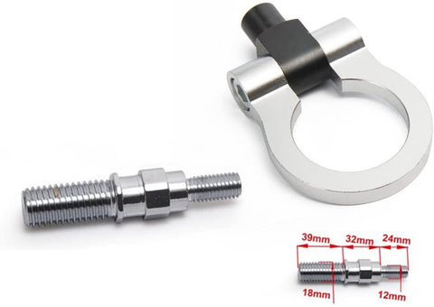 EPMAN Billet Aluminum Front Rear JDM Japanese Car Auto Trailer Tow Hook Kit For Honda Toyota (Silver)
