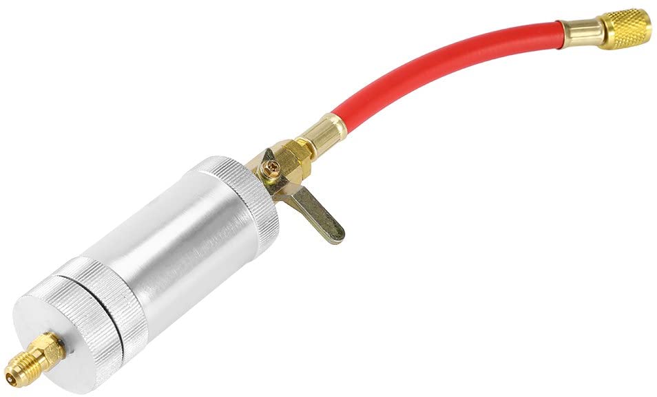 Qiilu Professional A/C Oil Injector, AC Oil & Dye OZ Injection Tool, R134 R12 R22, 2 OZ Capacity and 1/4 SAE Shut-Off Adapter