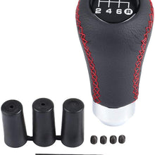 Qiilu Shift Knob 6 Speed Car Gear Stick Shift Knob Head Universal Stitch PU Leather Shifter Stick Knob with 3 Hoses Adapters 8mm 10mm 12mm (Red Stitch)