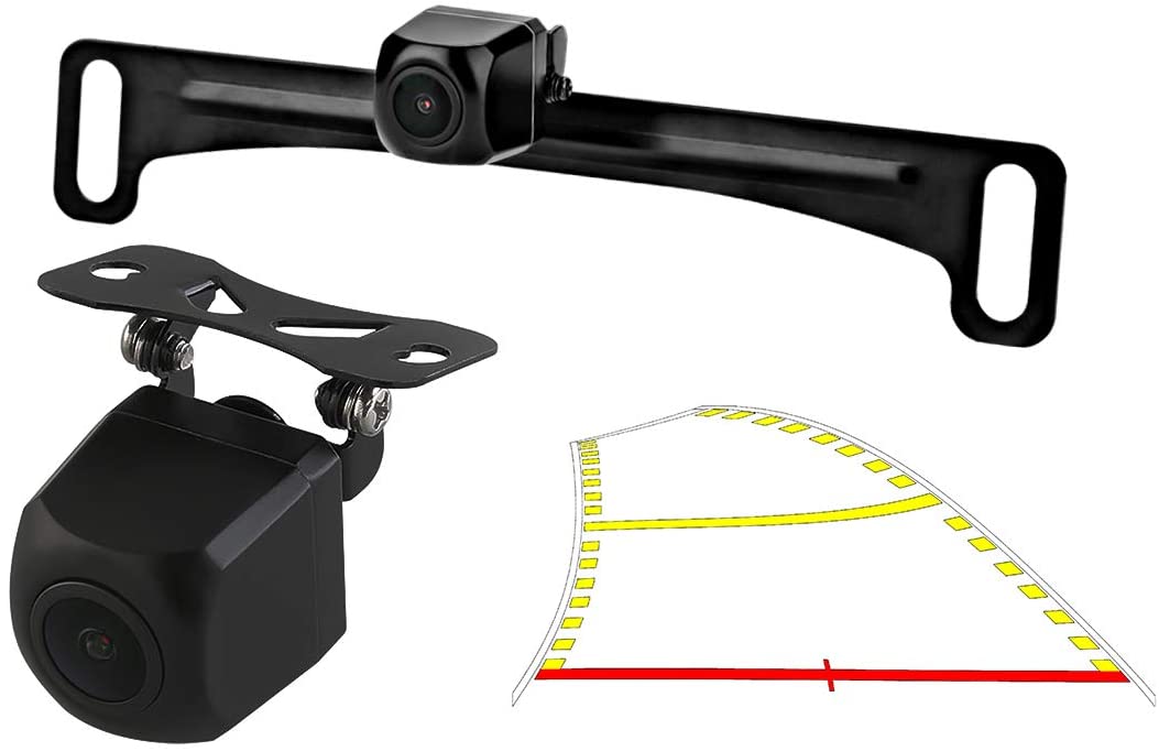 GreenYi-59 2in1 960x720 Car License Plate Trajectory Backup Camera with Dynamic Moving Guide Line, Waterproof Night Vision Rear View Camera with Wide View Angle