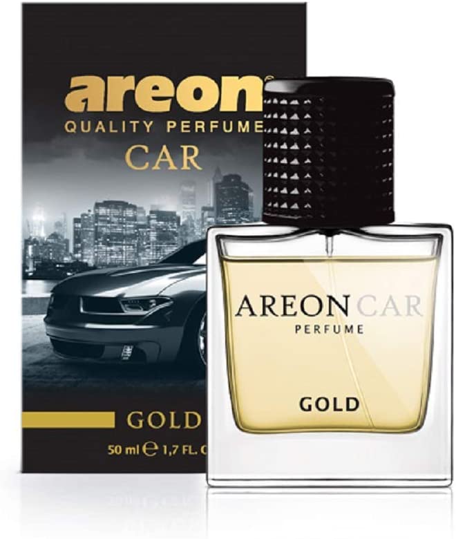 AREON MCP04 Car Perfume 1.7 Fl Oz. (50ml) Glass Bottle Air Freshener, Gold