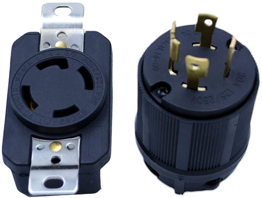 FLYPIG 4 Pin RV Generator Adapter 30A Male to Female Power AC Plug & Socket L14-30 30 AMP 120V 220V Male Female Receptacle Generator Rv Male Female Plug Receptacle RV campers converter