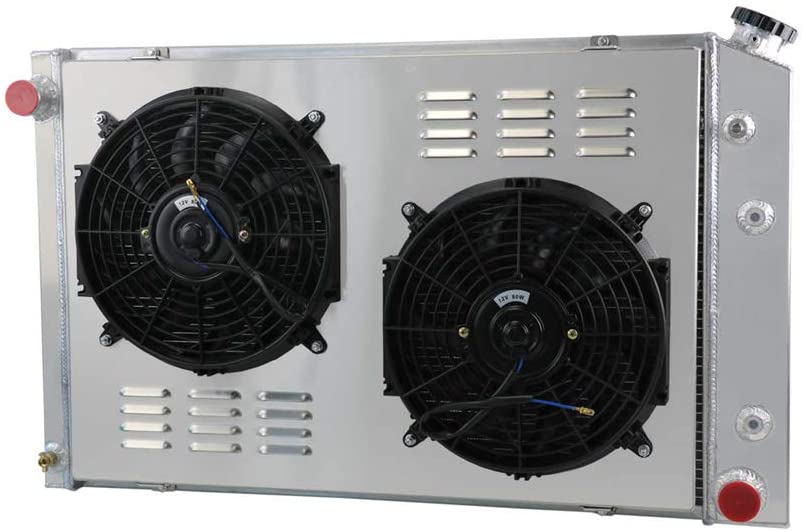 OzCoolingParts 4 Row Core Aluminum Radiator + 2 x 12 Fan Shroud Kit for 1973-1991 74 75 76 77 78 79 80 81 82 83 84 85 86 87 88 1990 Chevy C/K/P/R Series C10/C20/K10 Pickup Trucks Blazer Jimmy Suburban