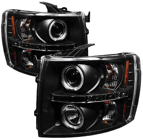 Spyder 5009494 Chevy Silverado 1500 07-13 2500HD/3500HD 07-14 Projector Headlights - LED Halo - LED (Replaceable LEDs) - Black - High H1 (Included) - Low H1 (Included)