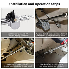 Universal Car Anti-Theft Lock Steering Wheel Brake Lock Double Protection Car Clutch Pedal Lock for Car SUV, Adjustable Length 3 Keys