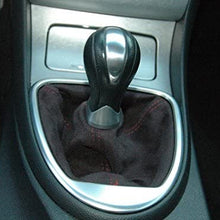 RedlineGoods Shift Boot for 2008-2013 Infiniti G37 (V36). Black Suede (Alcantara) with Red Thread