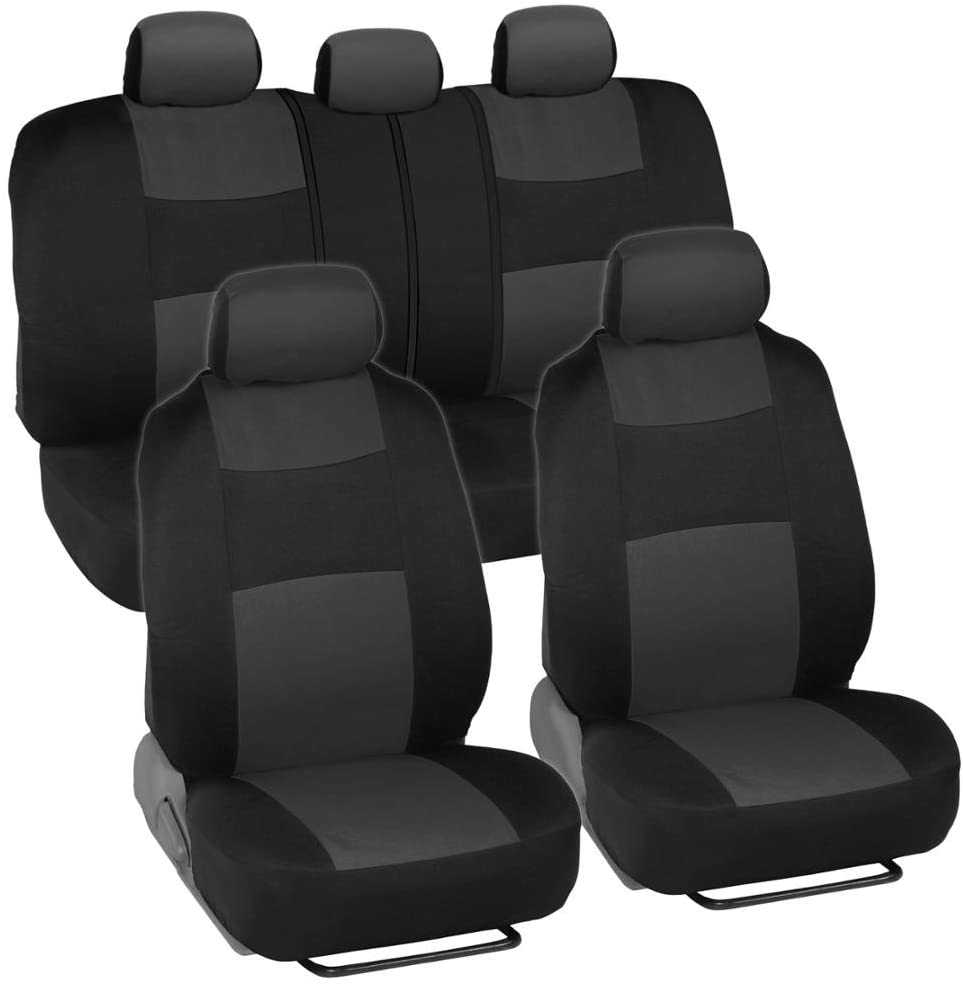 BDK PolyPro Car Seat Covers, Full Set in Charcoal on Black – Front and Rear Split Bench Protection, Easy to Install, Universal Fit for Auto Truck Van SUV