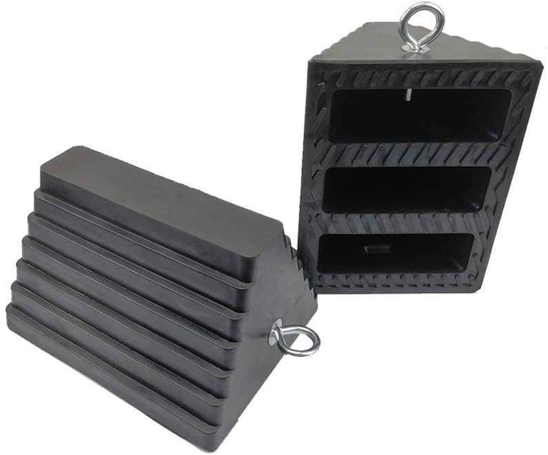 ROBLOCK 2 Pack Wheel Chocks Rubber Heavy Duty Black with Eyebolt, 9