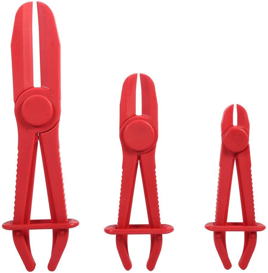 Qiilu 3pcs Line Clamps Flexible Hose Clamps Pliers,Jaw Pinch Pliers - Line Clamps for Brake Hoses, Fuel Hoses, Gas lines, Coolant Hoses, Radiator Hoses, Most Flexible Hoses, Red