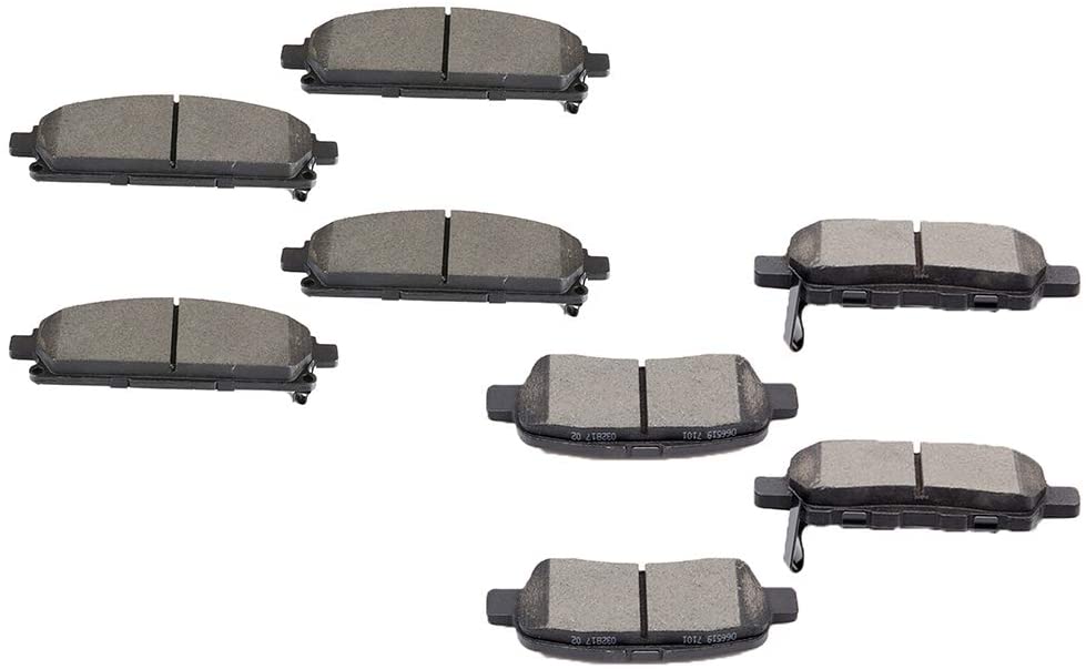 ROADFAR Premium Ceramic Brake Pads Sets 8pcs fit for Infiniti G37/Q50/Q60/Q70/QX60/QX70, Nissan 370Z/Juke/Leaf/Maxima/Murano/Pathfinder/Quest/Rogue/Rogue Sport/X-Trail