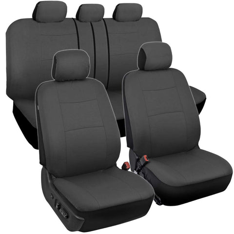 BDK Charcoal Black Car Seat Covers Full 9pc Set - Sleek & Stylish - Split Option Bench 5 Headrests Front & Rear Bench - OS-309-AC