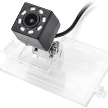 eHANGO Car Rear View Camera with 4 Pin to RCA Cable Bracket License Plate Lights Housing Mount for Jeep Compass 2011~2015 / Jeep Patriot 2011~2015 / Jeep Liberty 2011~2015 (8 LED Angle)