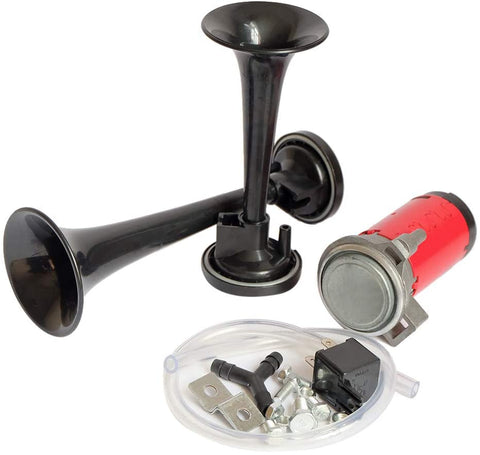 Micozy Dual Air Horn Kit Super Loud 12V 115DB Dual Trumpet Air Horn Premium Quality for Car Truck Train Van Boat