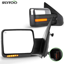 SCITOO Tow Mirrors Compatible with 2007-2014 for Ford F150 1997-1999 for Ford F-250 Towing Mirrors with Power Heated Left and Right Side Turn Signal Light Puddle Light with Chrome Housing