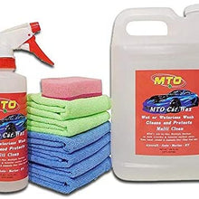 MTO Waterless Car Wash Wax Kit 144 Ounces, Aircraft Quality Car Clean Waxing Kit for Car, RV, Boat, Motorcycle - with 6 Microfiber Towels, 1 Cleaning Brush