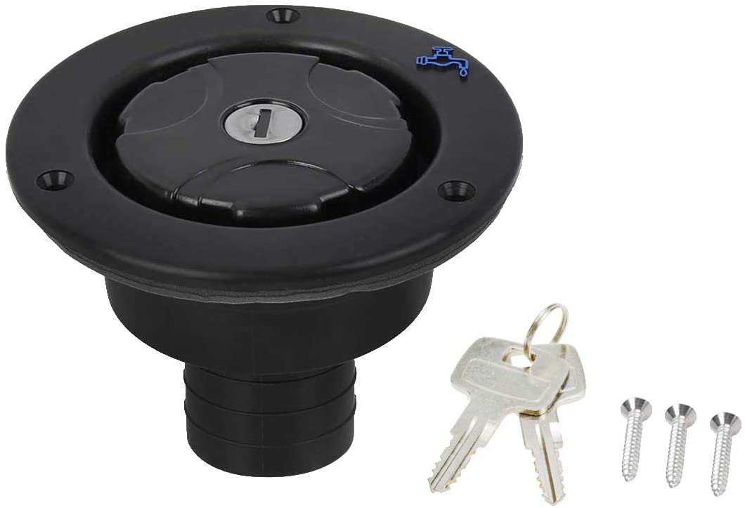 Modengzhe Plastic Round Water Iinlet Lock with Water Inlet Gravity Fresh Water Fill Hatch Inlet for Recreational Vehicle Boat Camper Trailer, Black