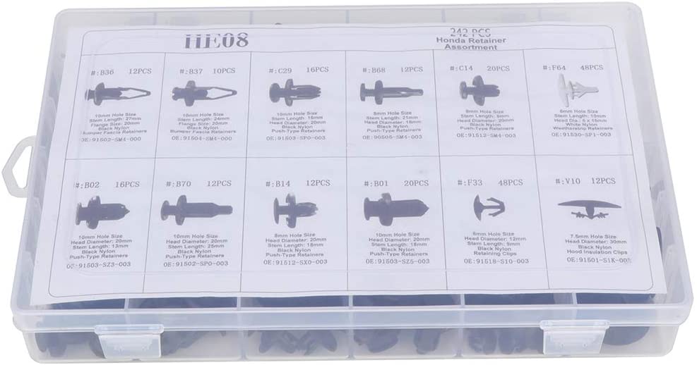 FEIPARTS 242Pcs Bumper Retainer Clips Car Fasteners Push Type Retainer Kits fit for Most Vehicles