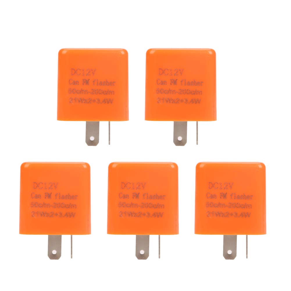5 PCS Motorcycle Resistor, 12VDC 2 Pin LED Flasher Relay for Most Motorcycle/Bike, 50-200 Times/Min Adjustable Frequency