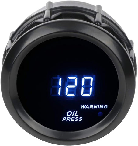 cciyu Electronic Auto Oil Pressure Gauge LED for Car Motor Universal 2 inch 52mm Oil Press Gauge Meter Digital 0-120 PSI Warning Light Black Face with Oil Press Sensor