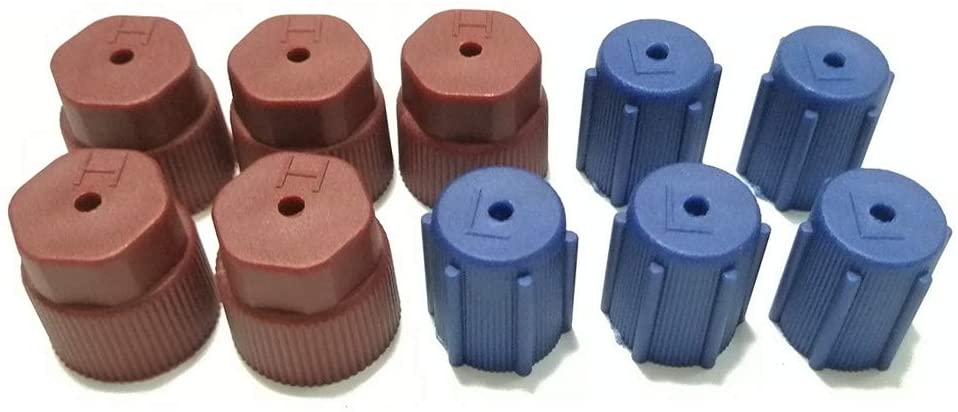 10pcs AC R134a Cap A/C Cap Air Conditioning Service Charging Port Caps R134a AC System Leakproof Hat 13mm Low Side & 16mm High Side Low Pressure and High Pressure10pc/set (5Red High & 5Blue Low)