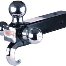 Towever 84180 2 inches Class III/IV Trailer Hitch Tri Ball Mount with Hook (Hollow Shank Tow Hitch, Black&Chrome)