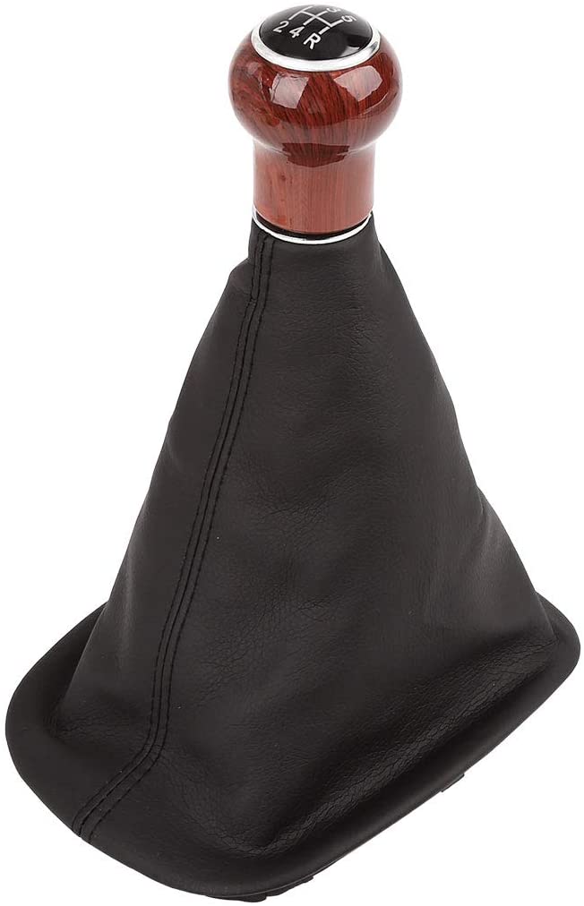 X AUTOHAUX Black Car Manual 5-Speed Wood Gear Stick Shift Knob Gaitor Boot for VW Passat B5 Leatherette