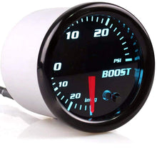 Turbo Boost/Vacuum Gauge Kit 30 PSI Tinted 7 Color - Includes Mechanical Hose & T-Fitting - Black Dial - Smoked Lens - for Car & Truck - 55mm